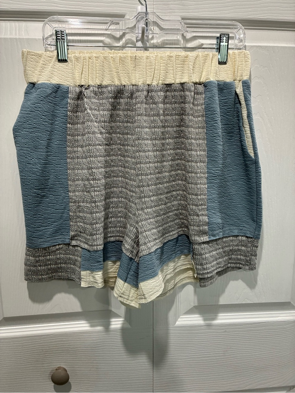 Colorblock Athletic Knit Shorts in Blue, Gray & Cream